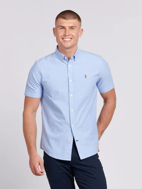 U.S. Polo Assn. Blue Light Mens Short Sleeve Oxford 100% Cotton Shirt