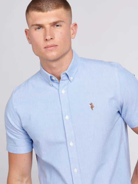 U.S. Polo Assn. Blue Light Mens Short Sleeve Oxford 100% Cotton Shirt