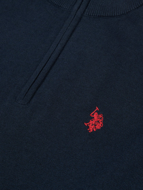 Mens Cotton Funnel Neck 1/4 Zip Knit in Dark Sapphire Navy