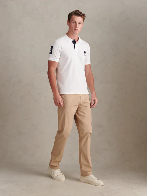 Mens Player 3 Polo Shirt White / Dark Sapphire Navy DHM