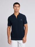 Mens Zip Knit Polo Shirt Dark Sapphire Navy / Moonlight Blue DHM