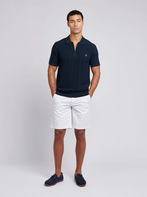 Mens Zip Knit Polo Shirt Dark Sapphire Navy / Moonlight Blue DHM