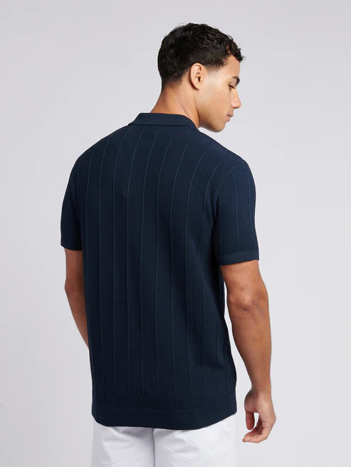 Mens Zip Knit Polo Shirt Dark Sapphire Navy / Moonlight Blue DHM