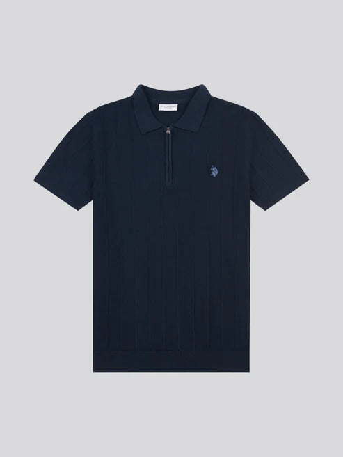 Mens Zip Knit Polo Shirt Dark Sapphire Navy / Moonlight Blue DHM