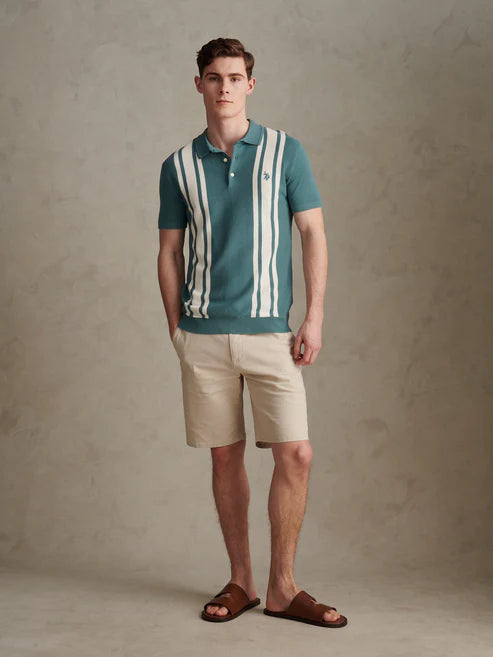 Mens Tonal Vertical Stripe Knit Polo Shirt Arctic