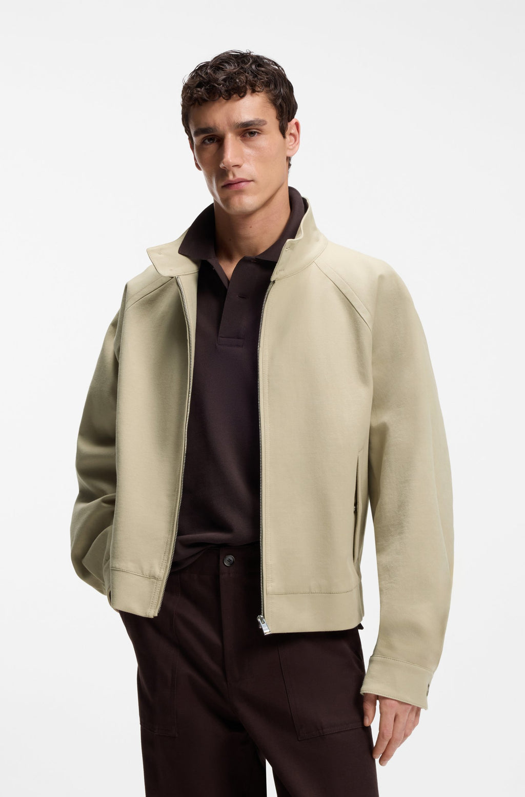 Zip-up bomber jacket in stretch cotton